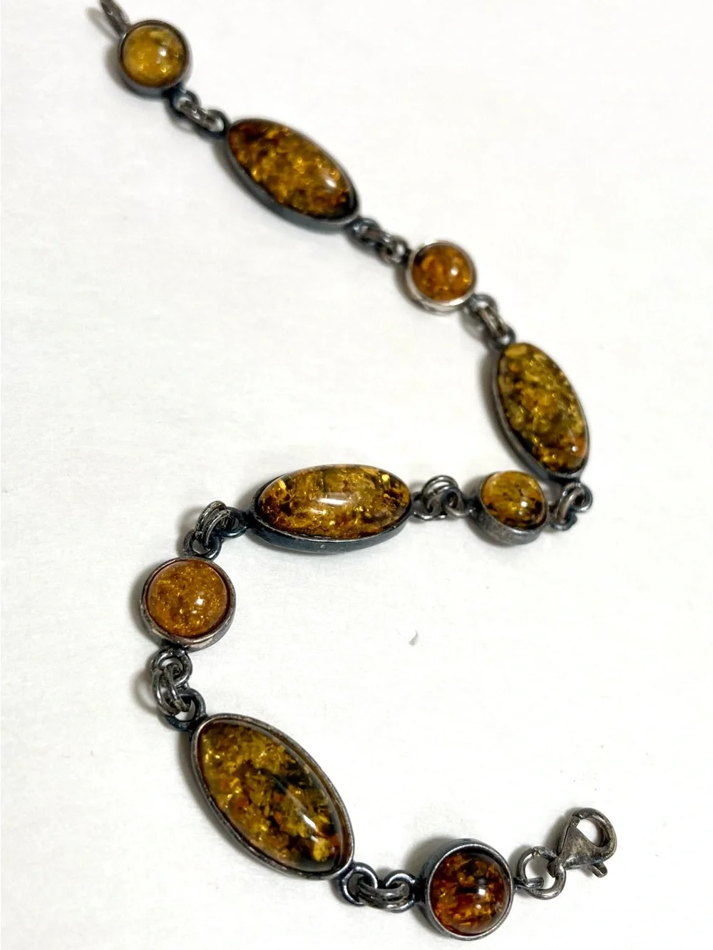 Vintage 925 Sterling Silver Baltic Amber Link Bracelet